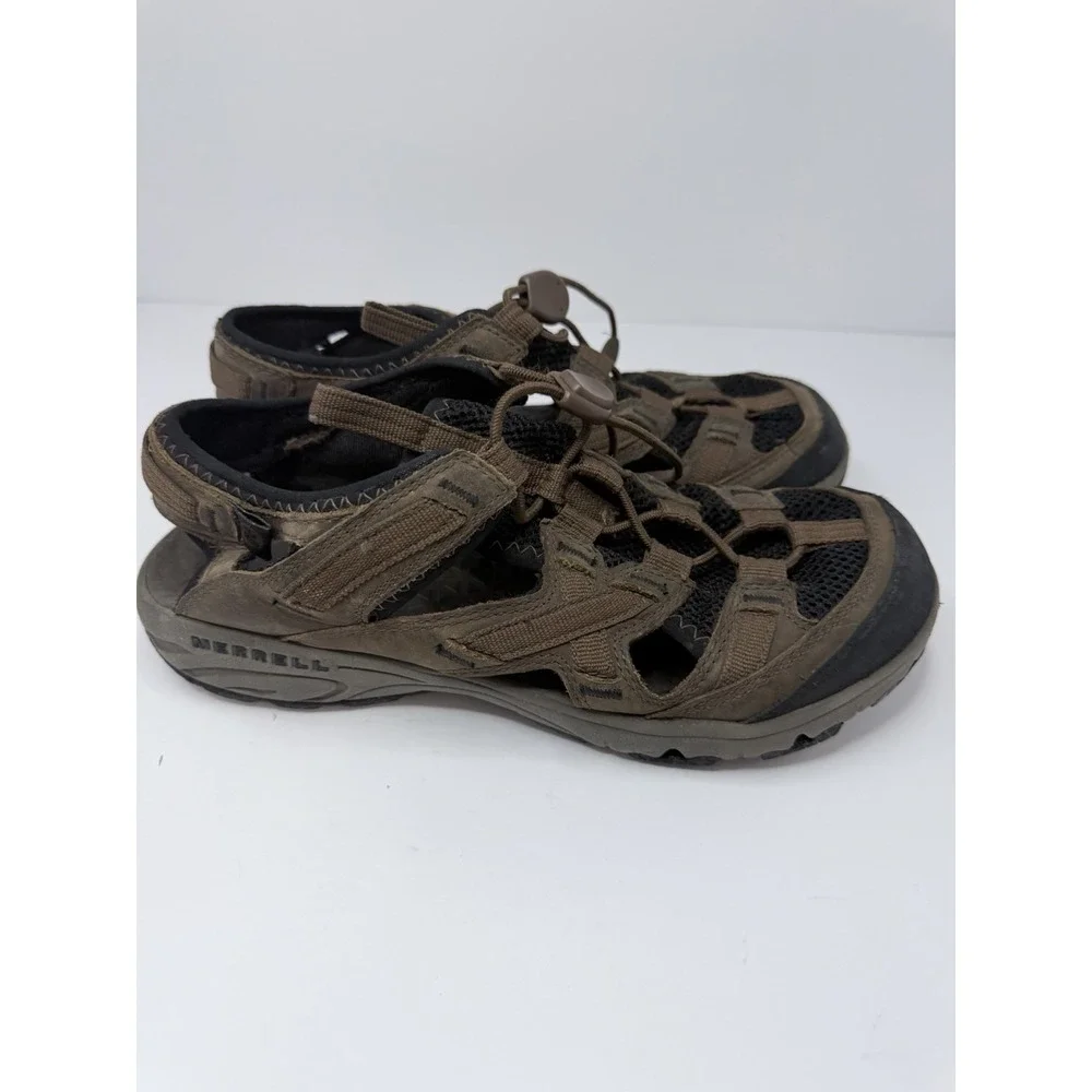 Merrell Men's Shoes Brown Size 9 Leather Cambrian Dark Earth Hiking Sport Sandal